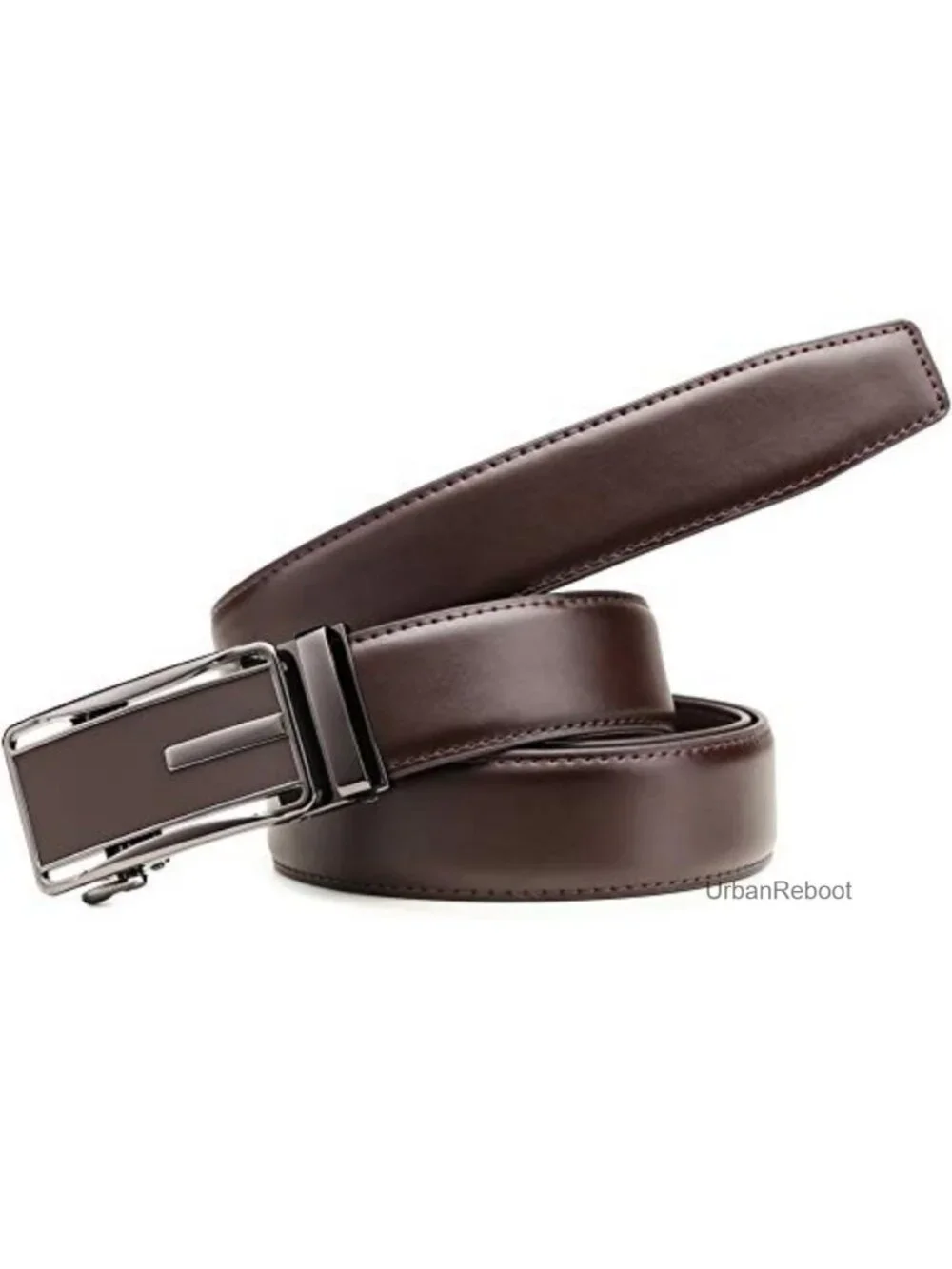 Genuine Leather Ratchet Belt 2 Pack Adjustable Dress Belt with Slide Buckle
